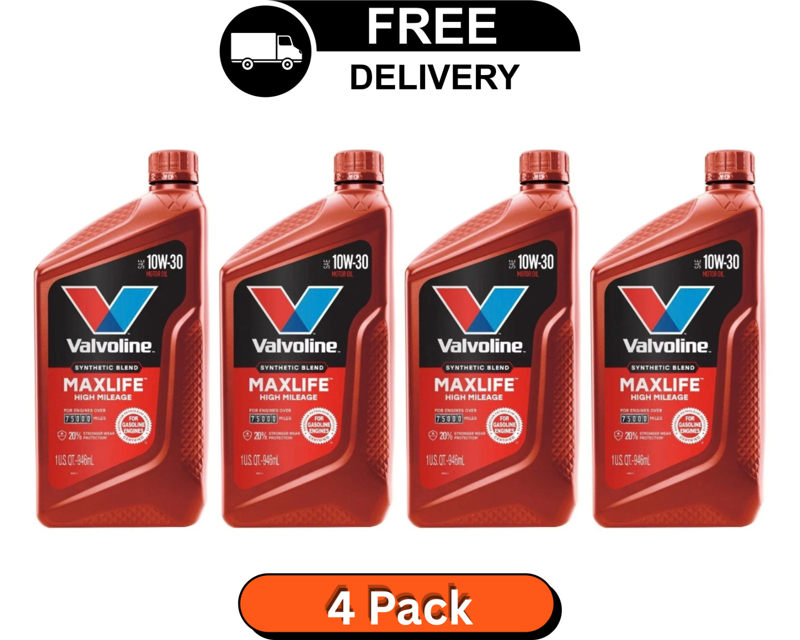 Valvoline MaxLife High Mileage 10W-30 Synthetic Blend Motor Oil 1 Quart - 4 Pack Valvoline MaxLife High Mileage 10W-30 Synthetic Blend Motor Oil 1 Quart - 4 Pack