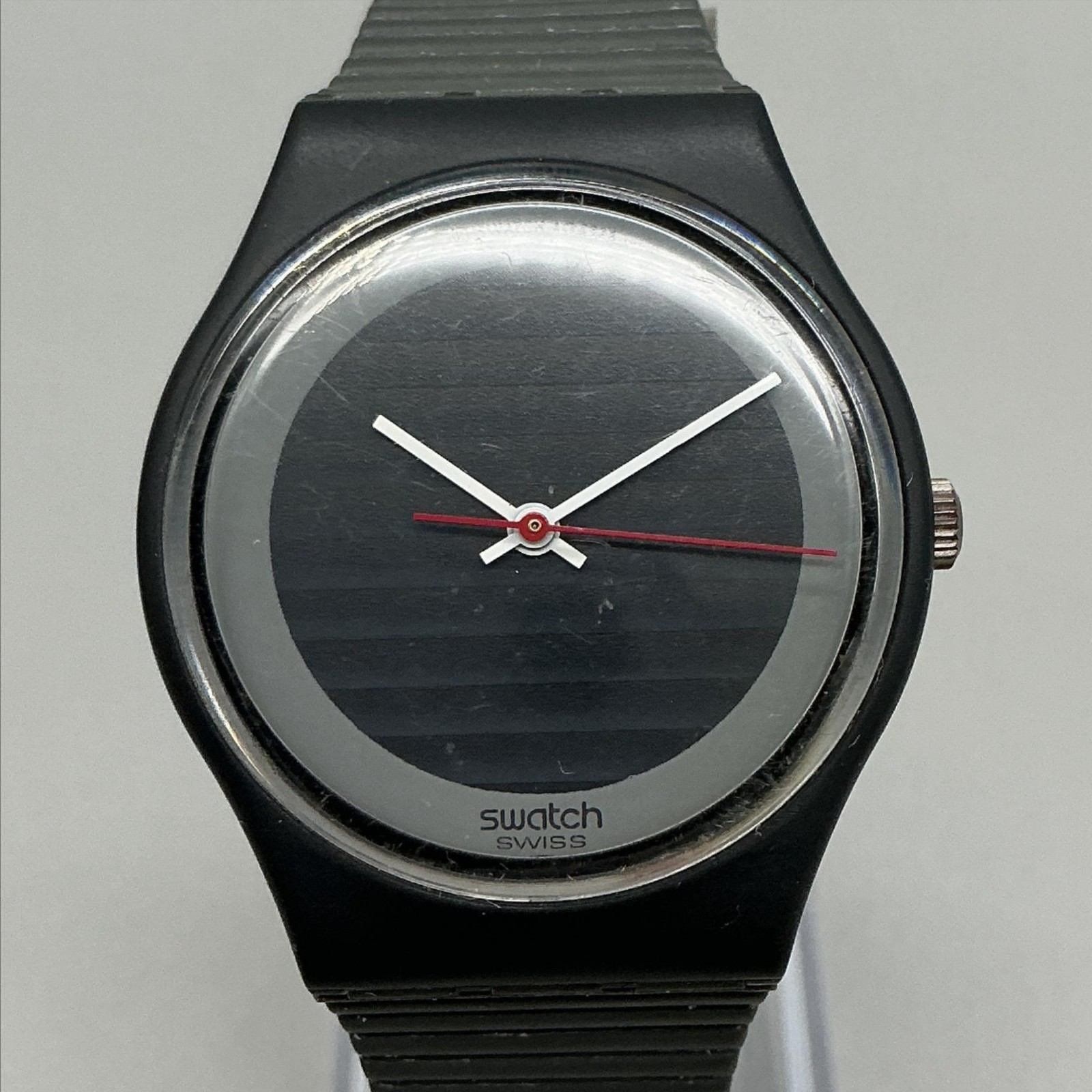 Vintage 1987 Swatch Gent Watch 33mm SILVER CIRCLE GA105 Gray Dial New Battery