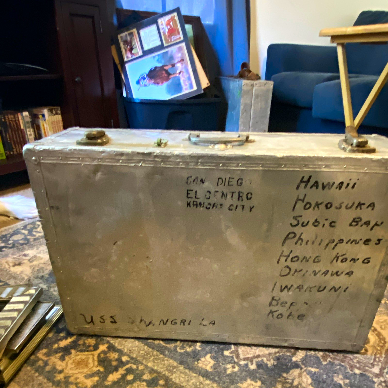 Vintage 1940s Silver Metal Hard-Sided Suitcase Travel Trunk w/ Handle Vintage 1940s Silver Metal Hard-Sided Suitcase Travel Trunk w/ Handle