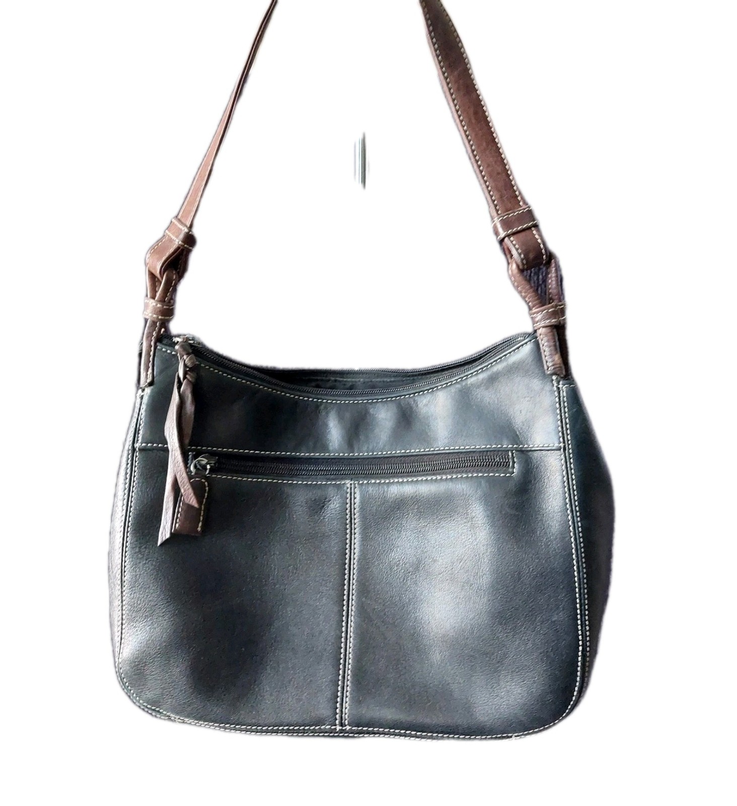 Tignanello Black Smooth Leather Women Hobo Shoulder bag Zipper 11\