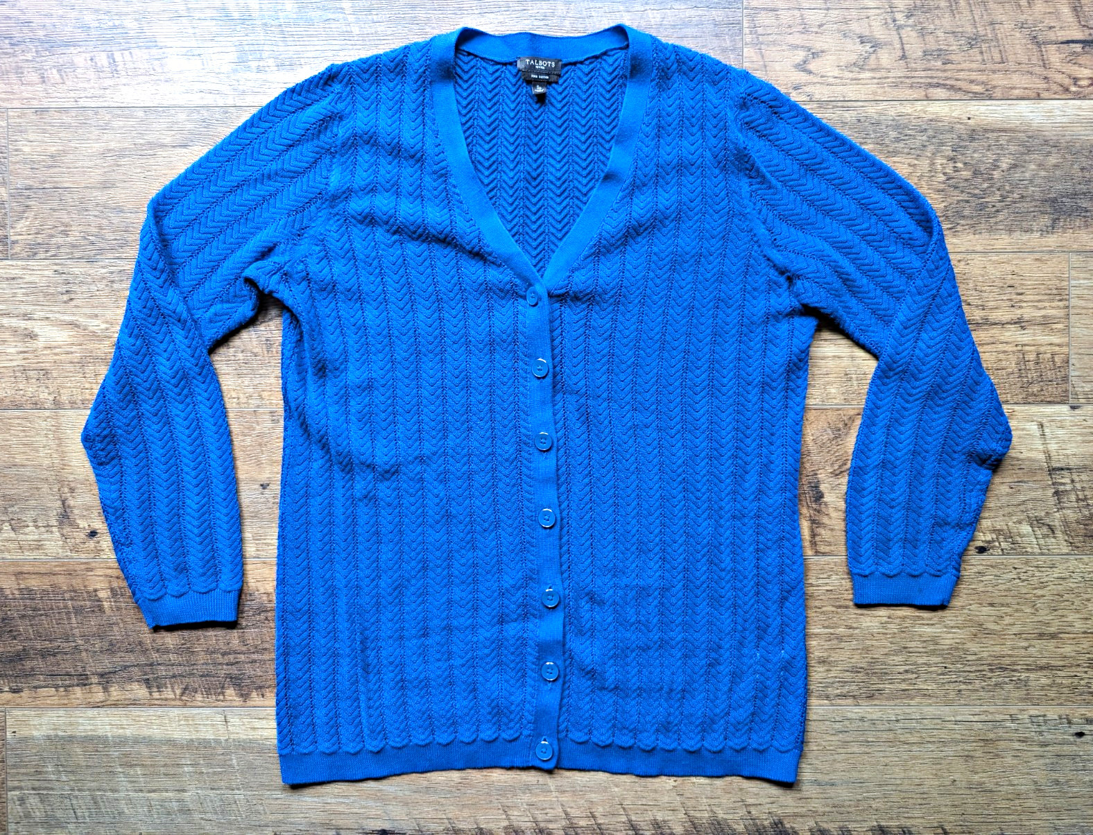Talbots PS Blue 100% Cotton Knit V-Neck Button Cardigan Sweater Coastal Preppy Talbots PS Blue 100% Cotton Knit V-Neck Button Cardigan Sweater Coastal Preppy