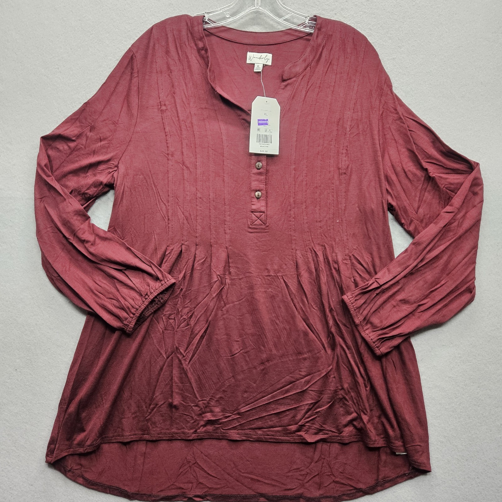 Wonderly Women\'s XL Maroon Long Sleeve Blouse Top NWT