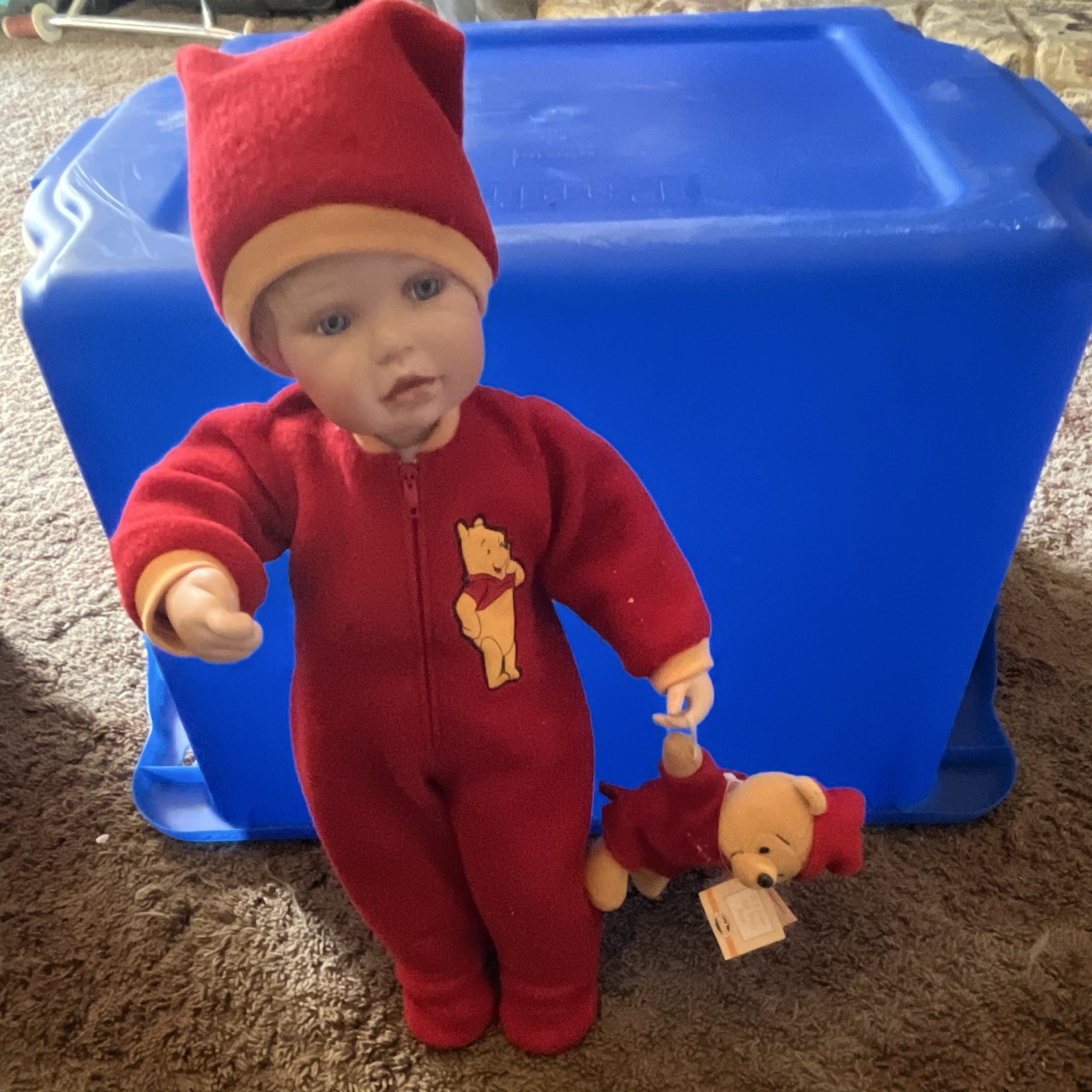 Ashton-Drake It\'s Time For Bed, Pooh 16in Porcelain Doll w/ Plush COA 2001