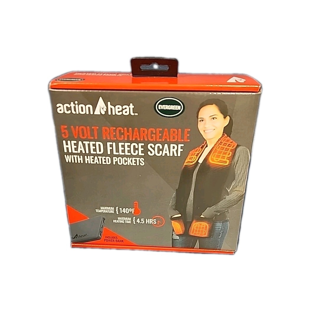 NEW ActionHeat Heated Fleece Scarf w/ Pockets & USB Power Bank Rechargeable