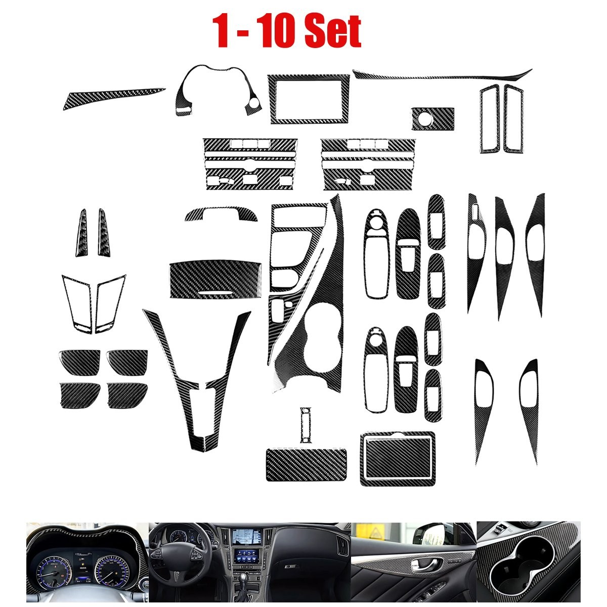 Interior Front 1-10Set Cover Carbon Fiber Overlay Fit Infiniti Q50 Q60 2014-2020