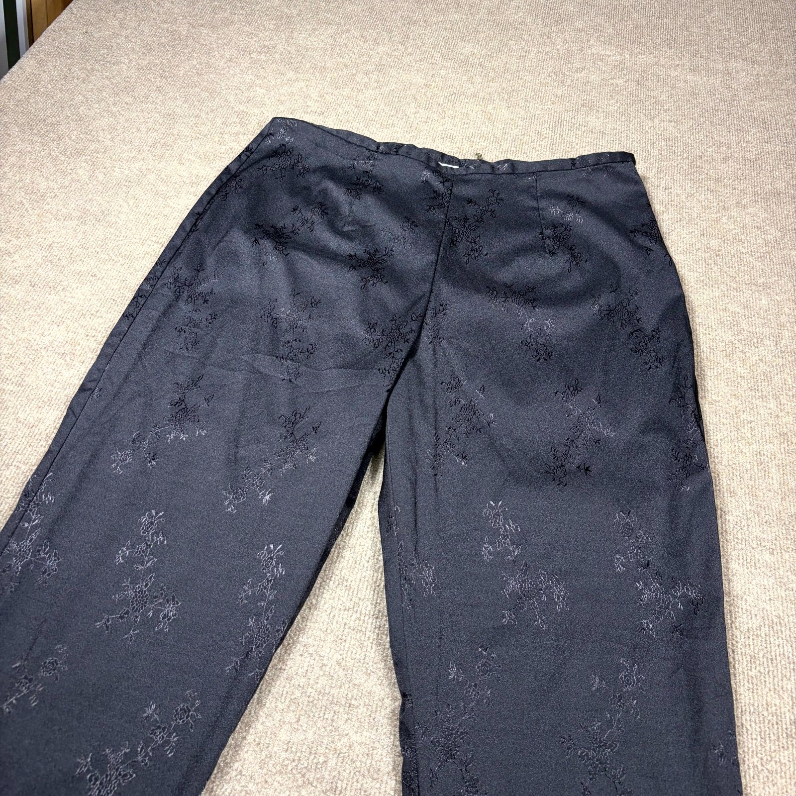 Worthington Trouser Pants Women\'s 18 Black Floral Jacquard Stretch Side Zipper