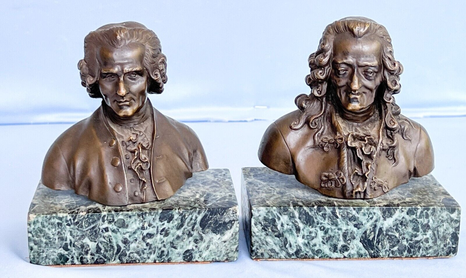 Rare Antique France Rousseau & Voltaire Bronze Busts Philosophy Rare Antique France Rousseau & Voltaire Bronze Busts Philosophy