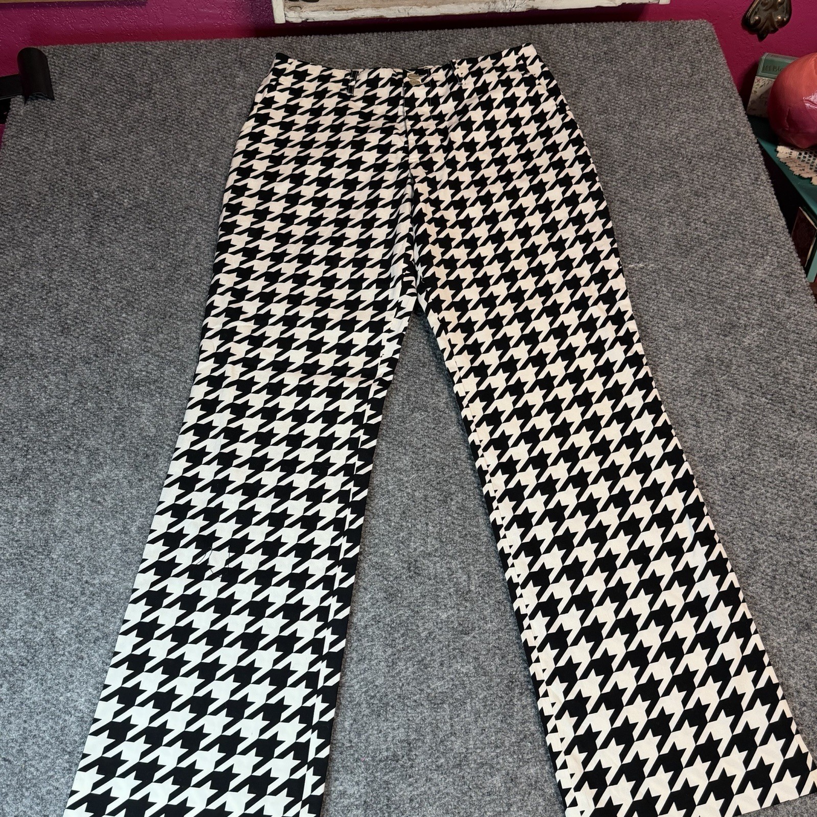 Loudmouth Mens White Black Houndstooth Golf Pants Size 32 Cotton Stretch Bold