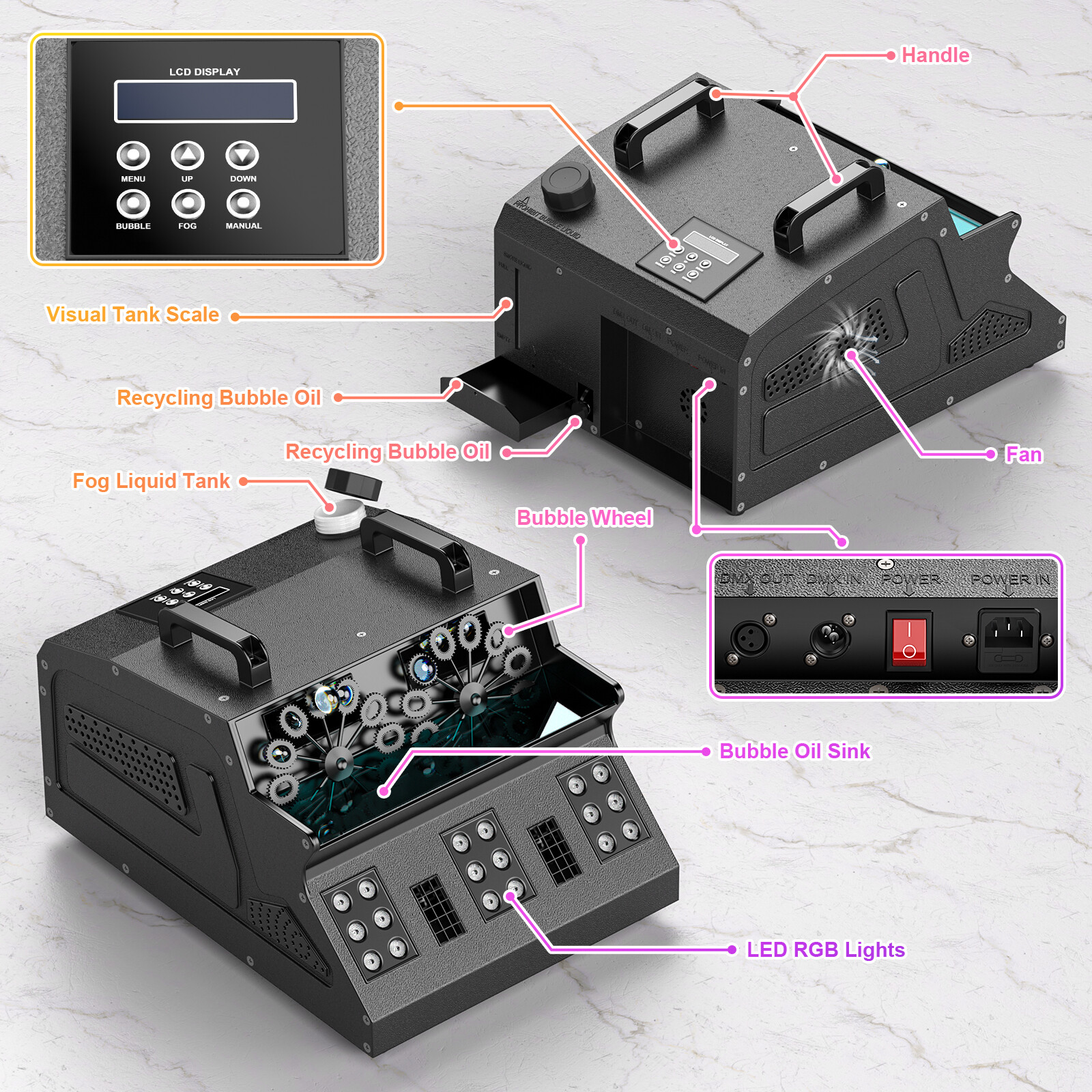 2000W Fog Machine DMX Smoke Fog Bubble Machine Strobe RGB LED Stage Par Lights