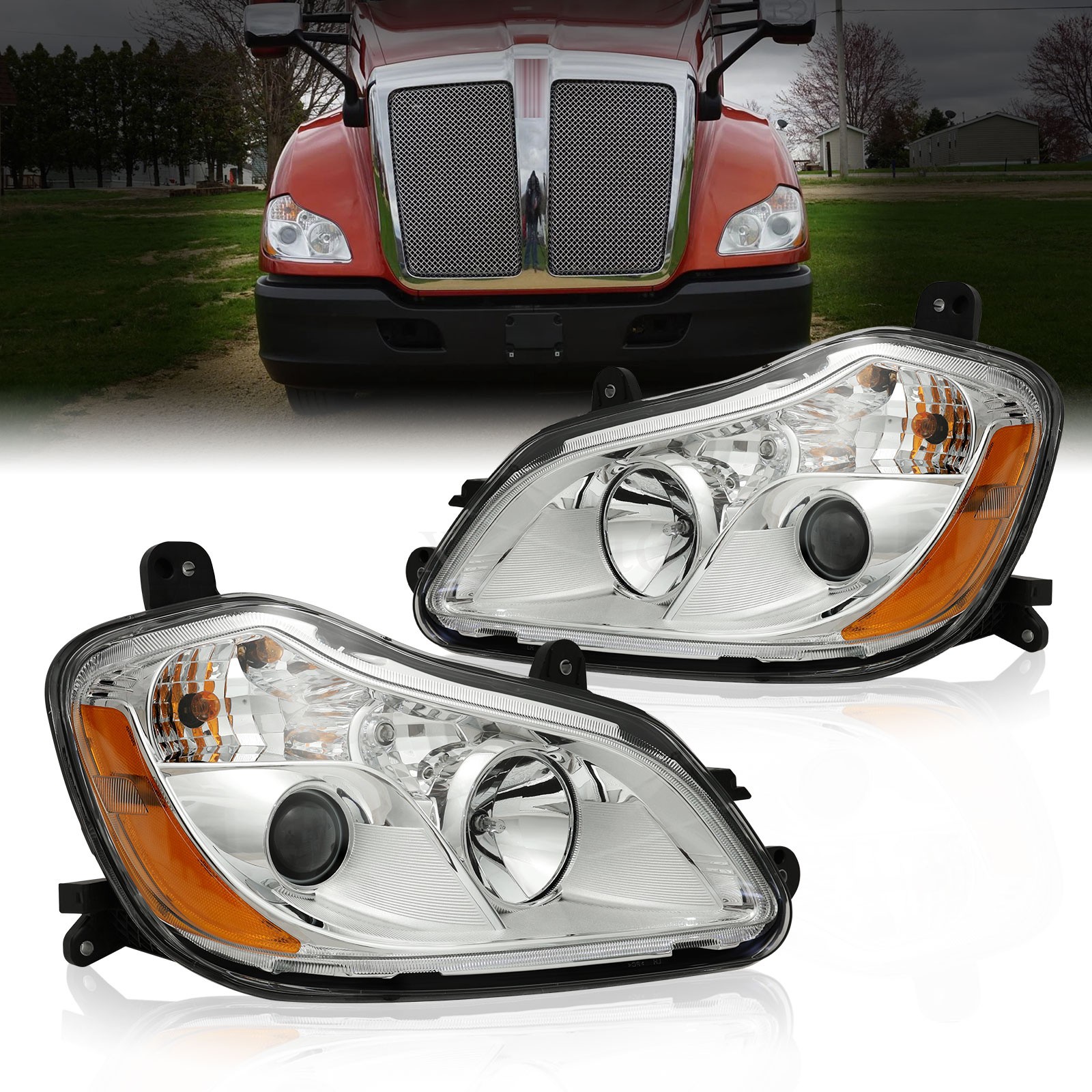 Pair For 2013-2021 Kenworth T680 Headlights Assembly Headlamps Left&Right