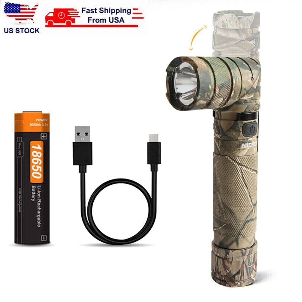 Nicron 1200 Lumen 3 Lights Twist 90° Quick Rechargeable Tactical Flashlight