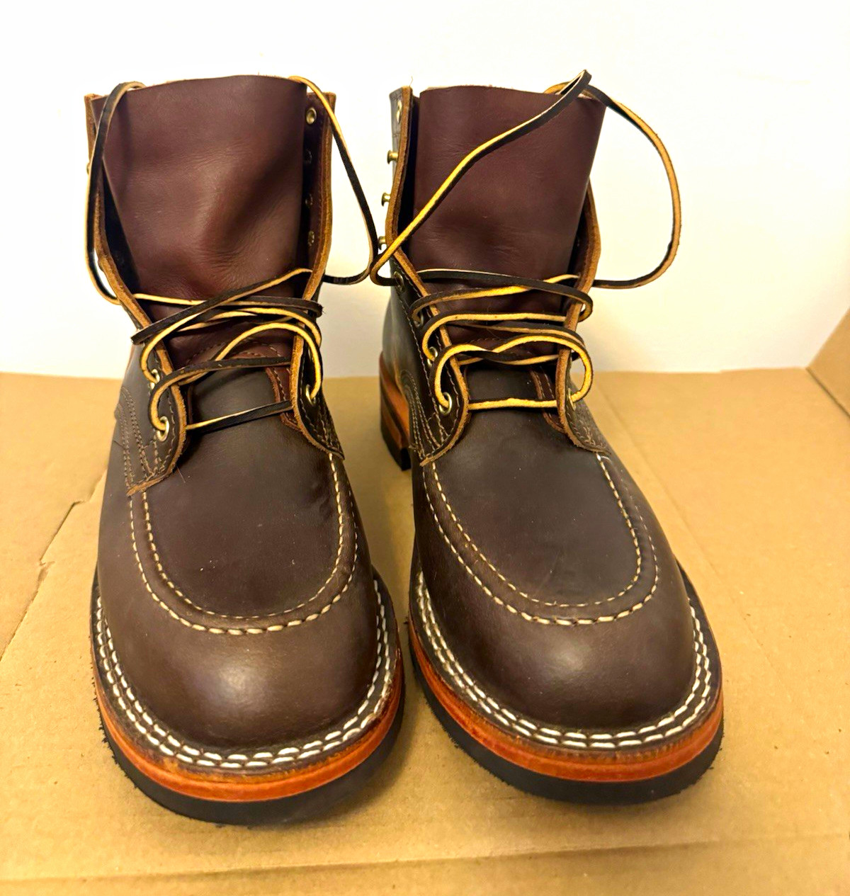 NICKS Handmade Brown Leather Lace-Up Moc Toe Ankle Boots Men’s US 10 1/2 D