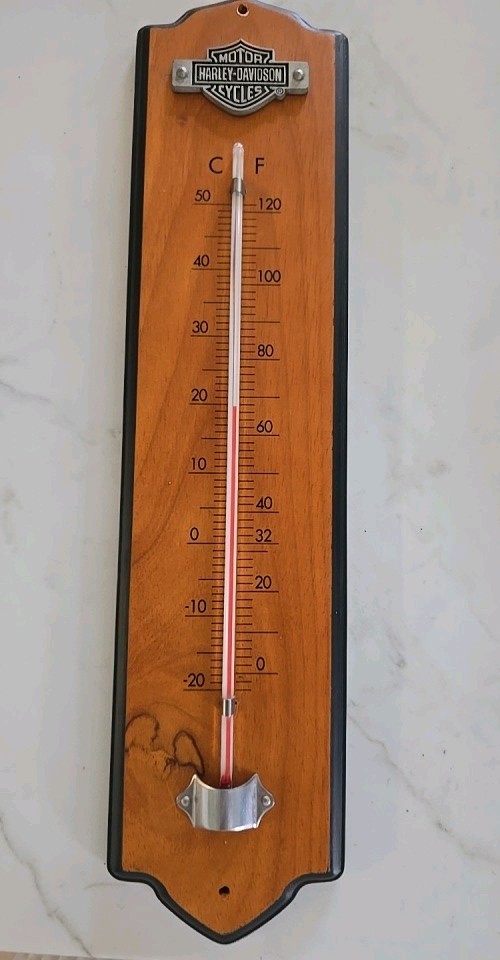 Vintage Harley Davidson Logo Collectable Wooden Indoor Thermometer 12.75\