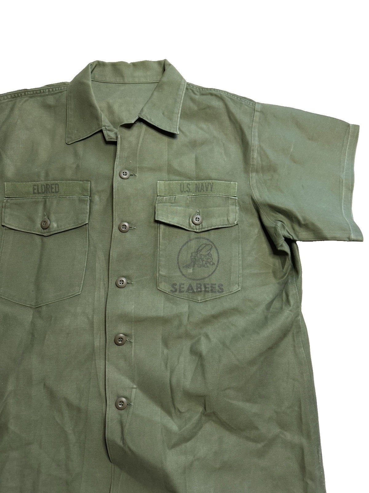 Vintage 60s USN Sateen Fatigue OG 107 Xtra Large Xl Shirt Vietnam 1960s Seabees