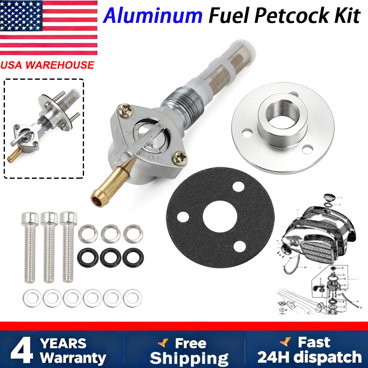 For Honda Dream Touring Gas Tank Fuel Switch Shut-Off Valve Pump Tap Petcock Kit For Honda Dream Touring Gas Tank Fuel Switch Shut-Off Valve Pump Tap Petcock Kit