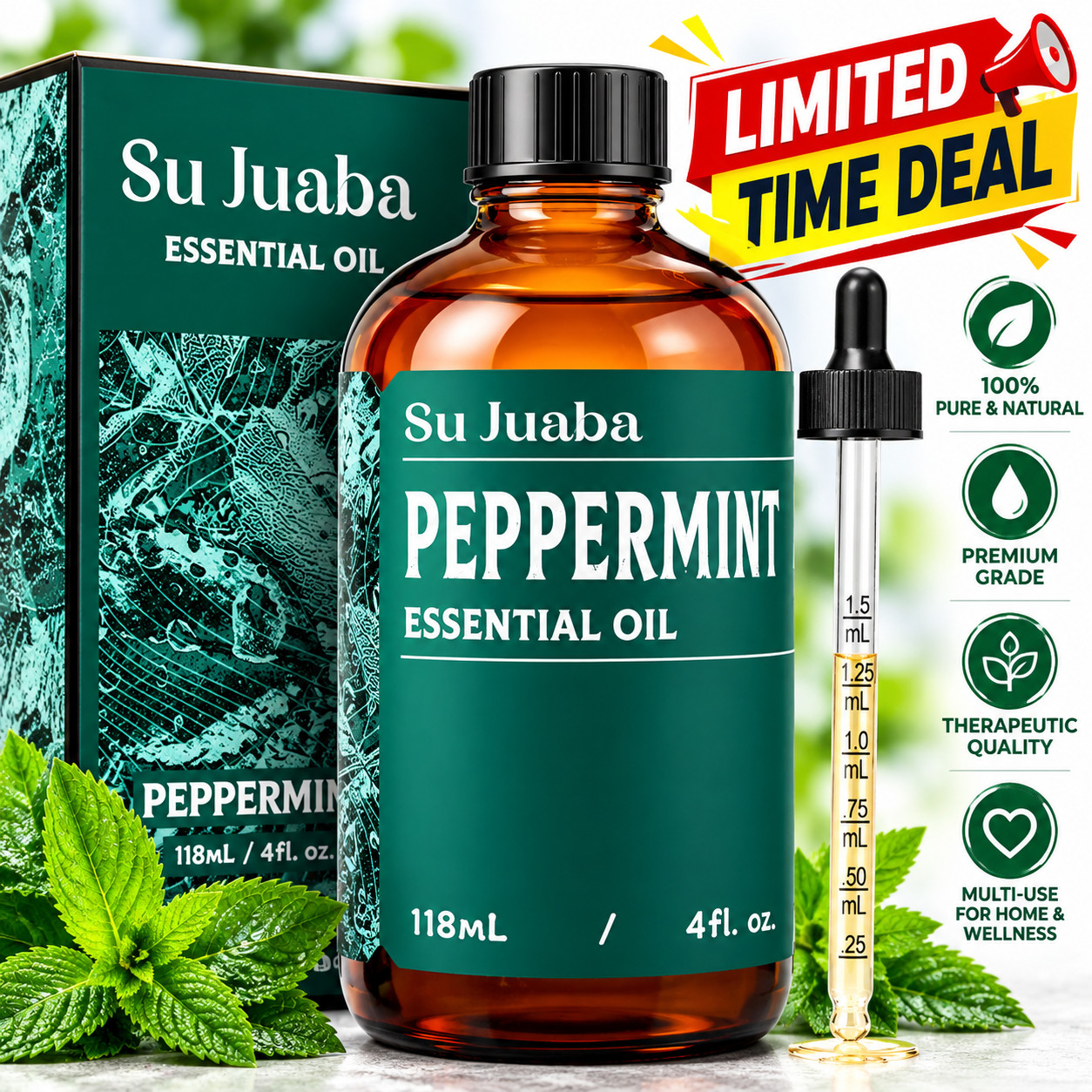 Peppermint Essential Oil - Huge 4 Fl Oz - 100% Pure and Natural - Premium Grade