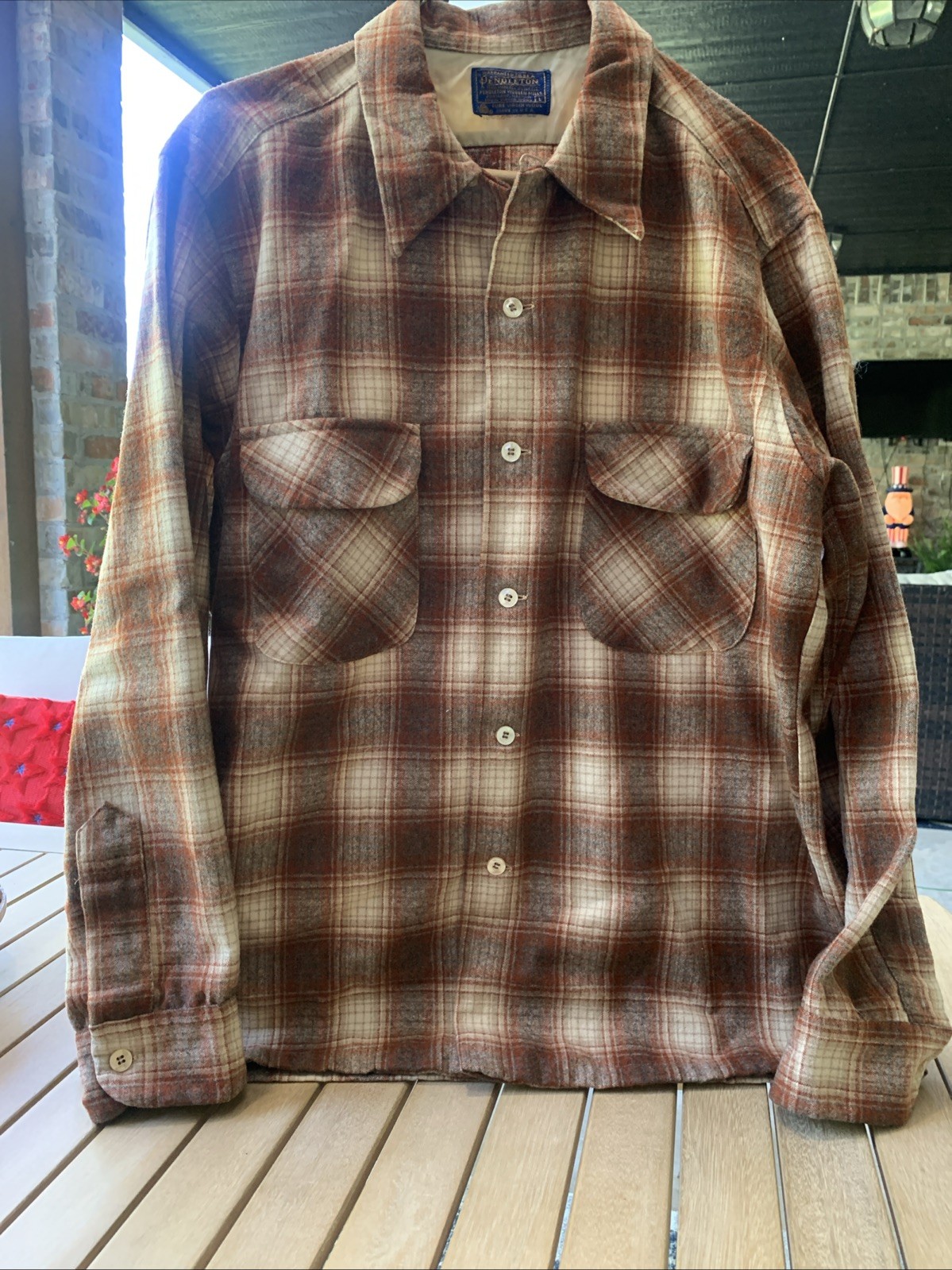 Vtg Pendleton  Board Shirt Large Sleeve 100% Wool Loop Plaid 1960-70 USA LS