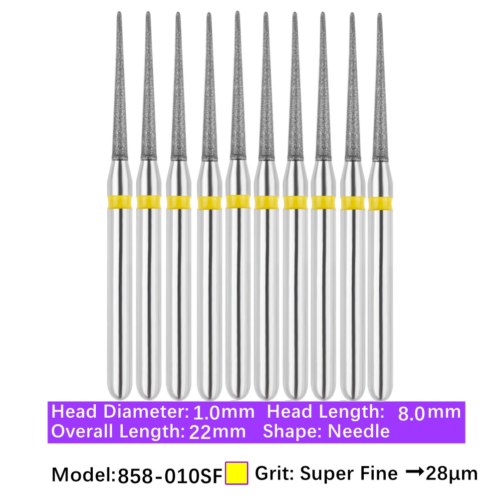 10/pk Dental FG High Speed Diamond Burs Needle Burs 858-010SF Super Fine Grit