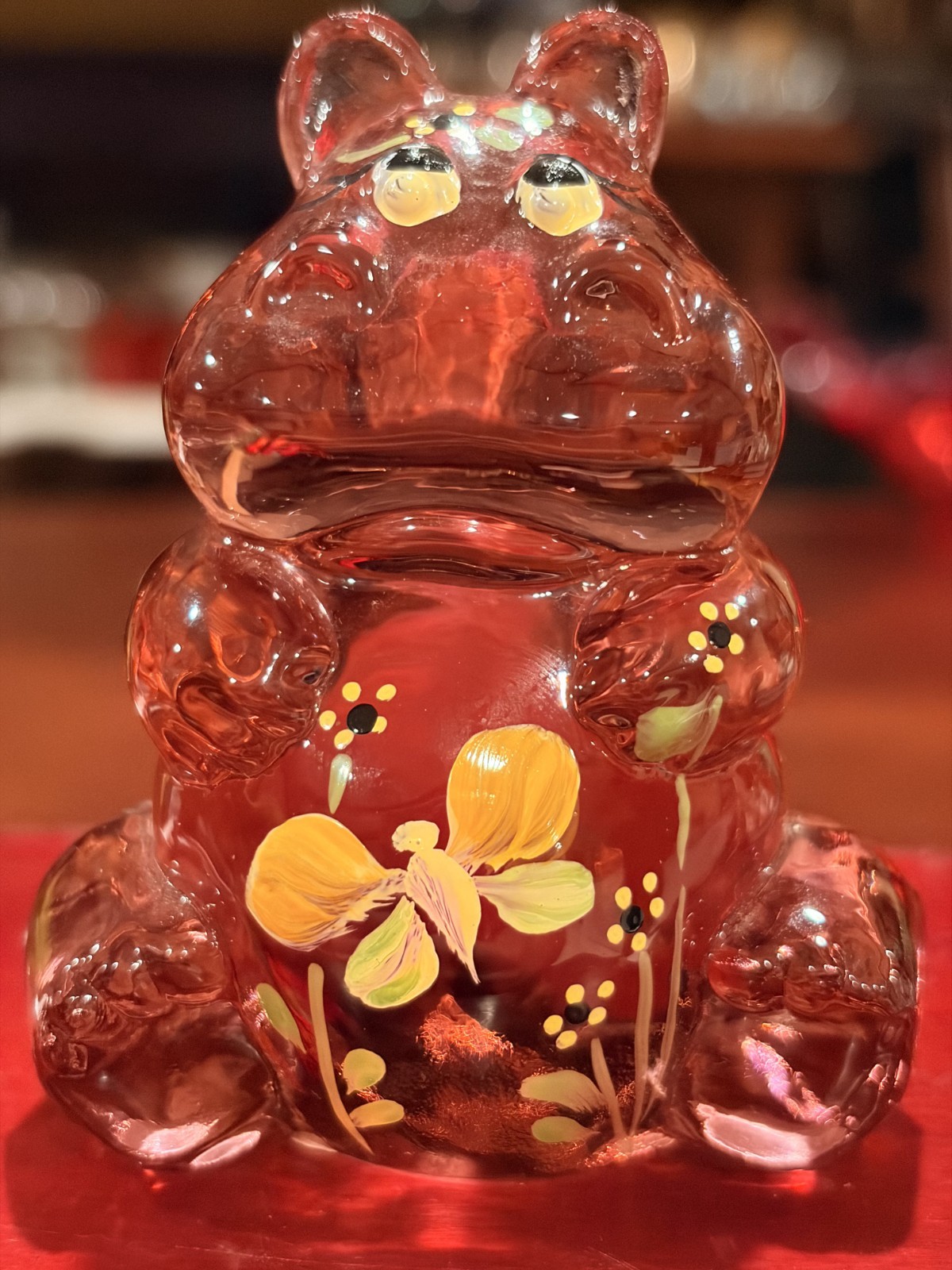 Adorable Vintage 2003 Fenton Plum House Hippo Hand Painted Signed D Fredrick
