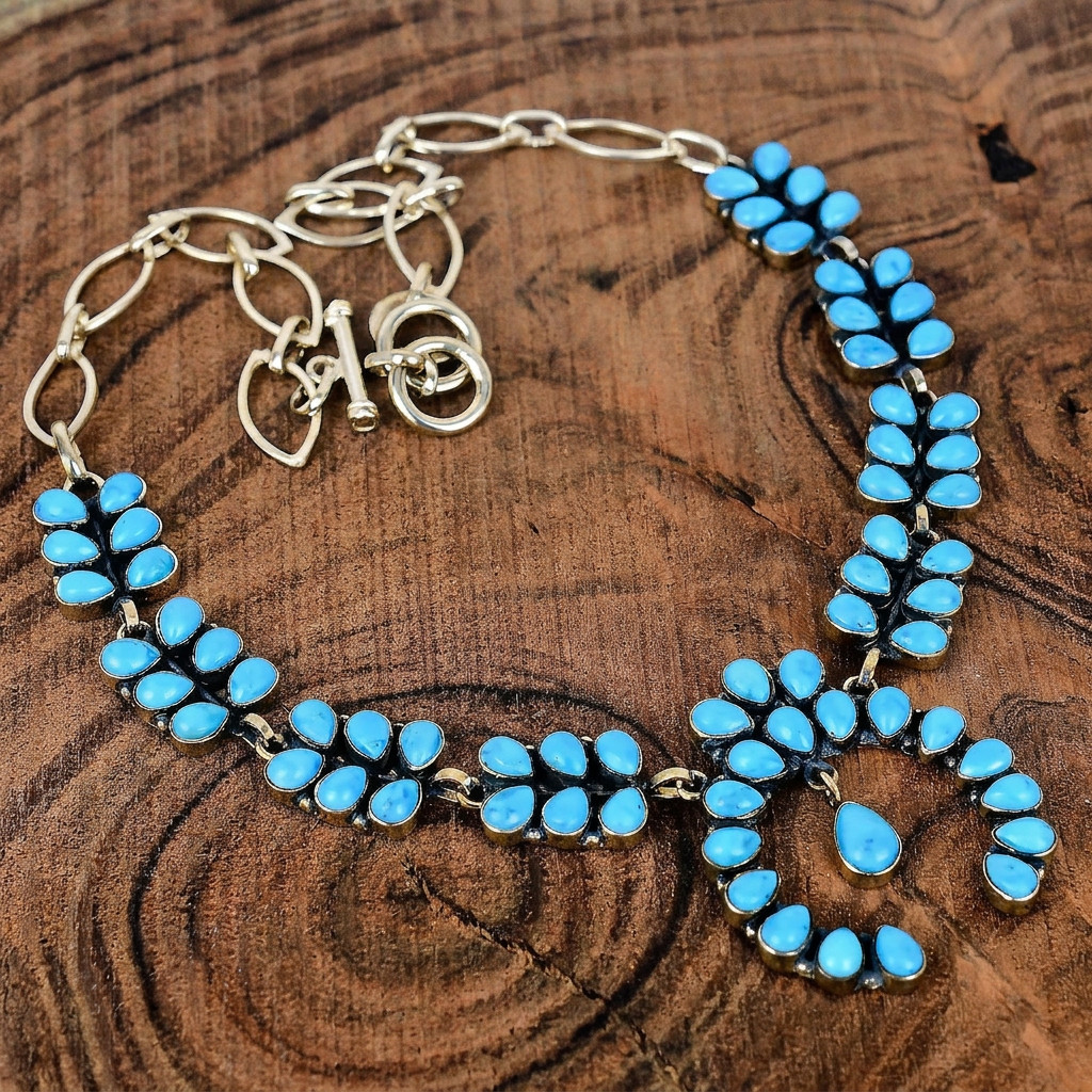 Sterling Silver Sleeping Beauty Turquoise Navajo Handmade Adjustable Necklace Sterling Silver Sleeping Beauty Turquoise Navajo Handmade Adjustable Necklace