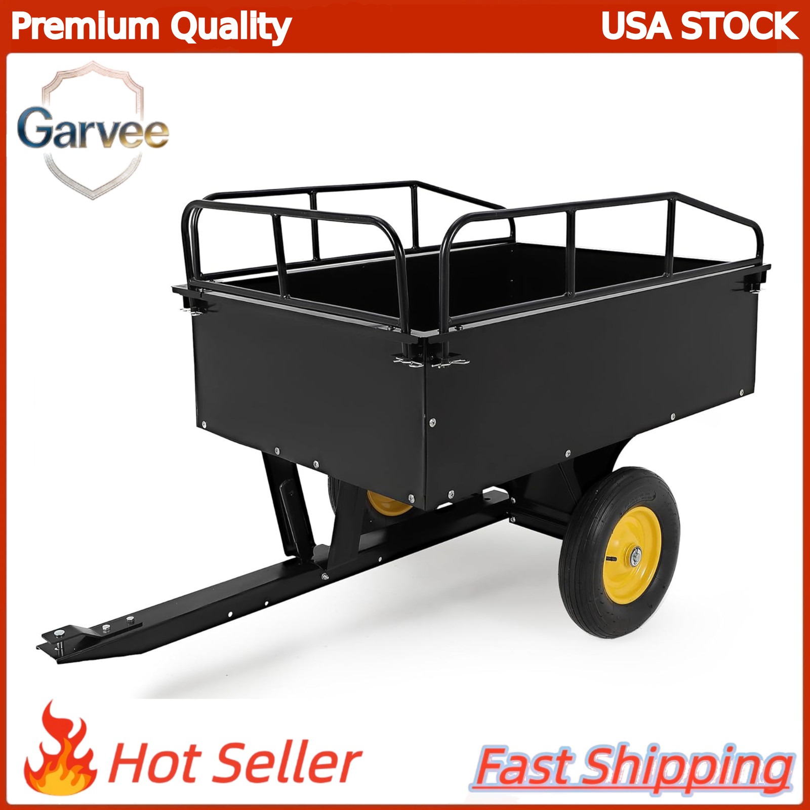 Dump ATV Trailer Tow Behind 15 Cu.ft 750lbs Garden Cart for Lawn Mower Tractor