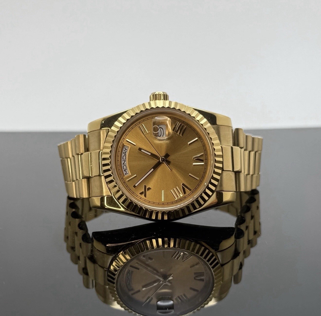 Custom 36mm Gold President Champagne Dial Style Mod Watch w/ NH36 Automatic