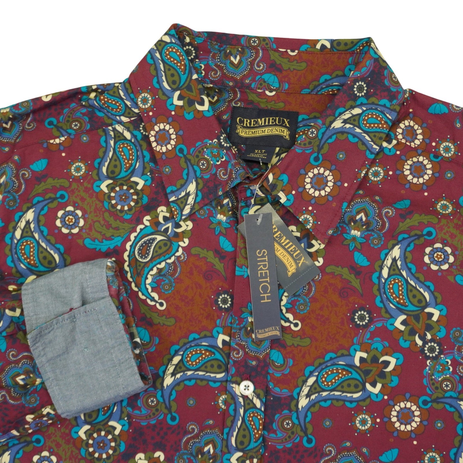 NEW Cremieux Button Up Shirt Men XLT Burgundy Paisley Floral Stretch Long Sleeve