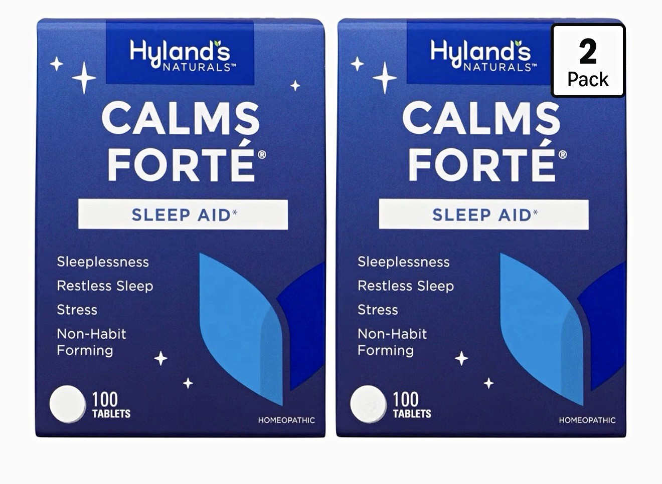 X2 Hyland\'s Naturals Calms Forte Homeopathic Sleep Aid, Non-Habit, 100 Tabs (2) X2 Hyland\'s Naturals Calms Forte Homeopathic Sleep Aid, Non-Habit, 100 Tabs (2)