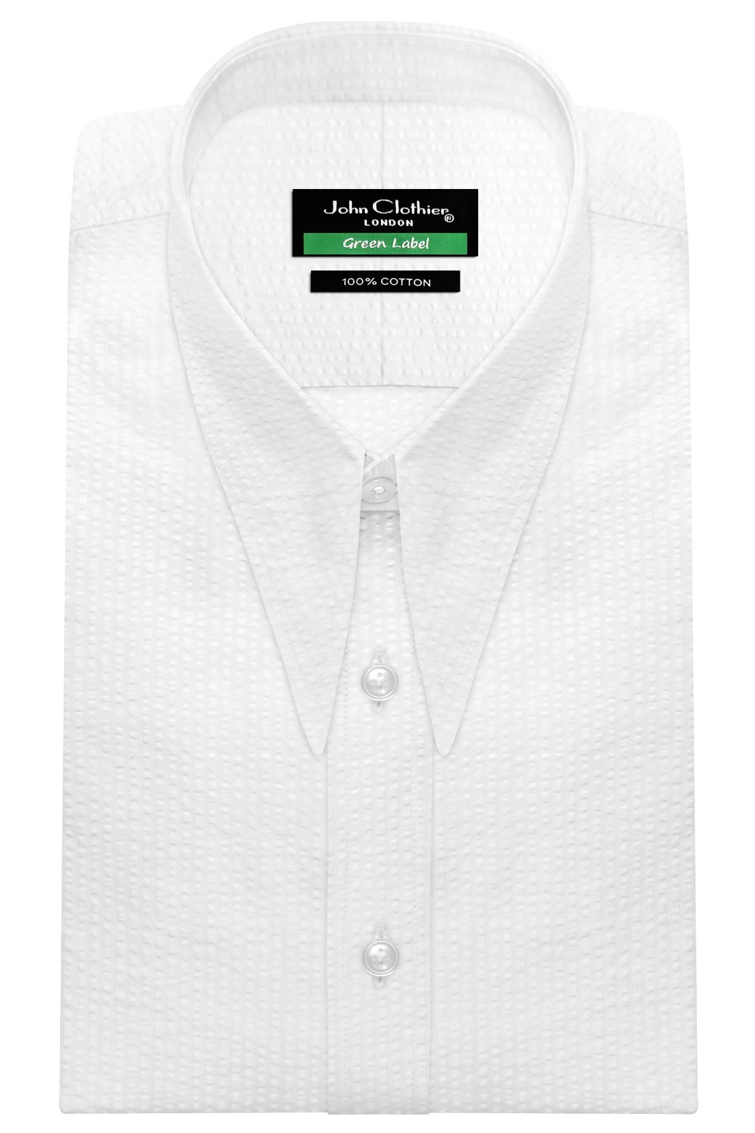 Men White Seersucker Spear point Gangster Dagger Collar Shirt Vintage Goodfellas