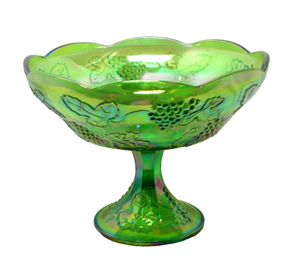 Vtg Indiana Iridescent lime Green pedestal Fruit Bowl / Centerpiece  Exc. Cond.