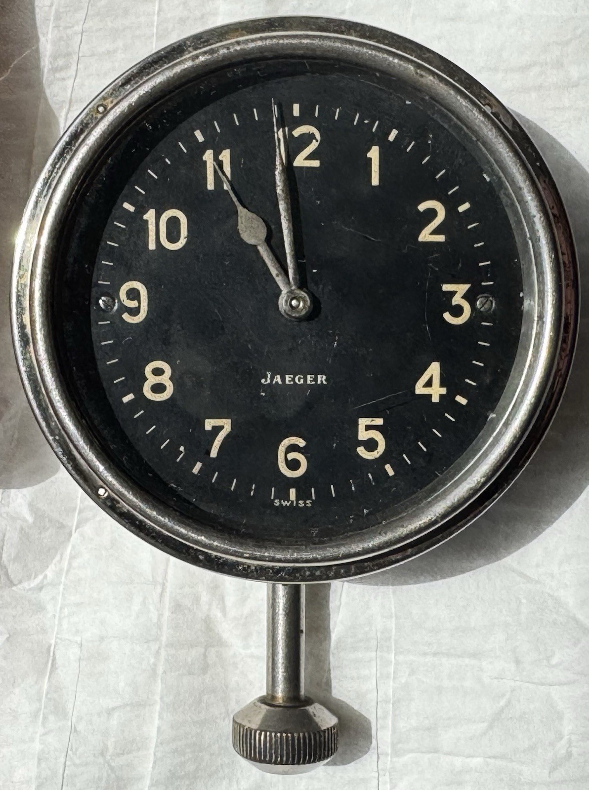 Antique Swiss Jaeger 8- Day Dashboard Clock-Runs-1-1/2” Side Stem.