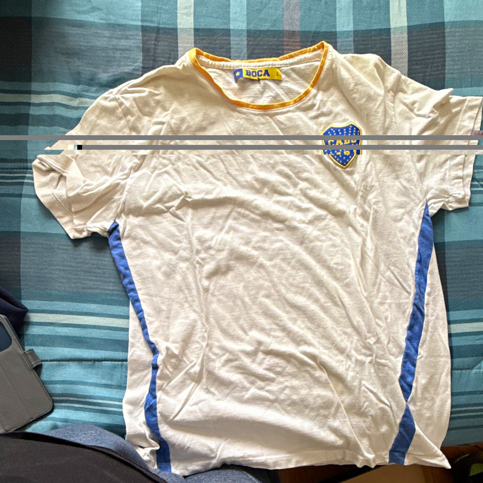 BOCA Boca Juniors CABJ Soccer Shirt L White/Blue/Yellow \ BOCA Boca Juniors CABJ Soccer Shirt L White/Blue/Yellow \