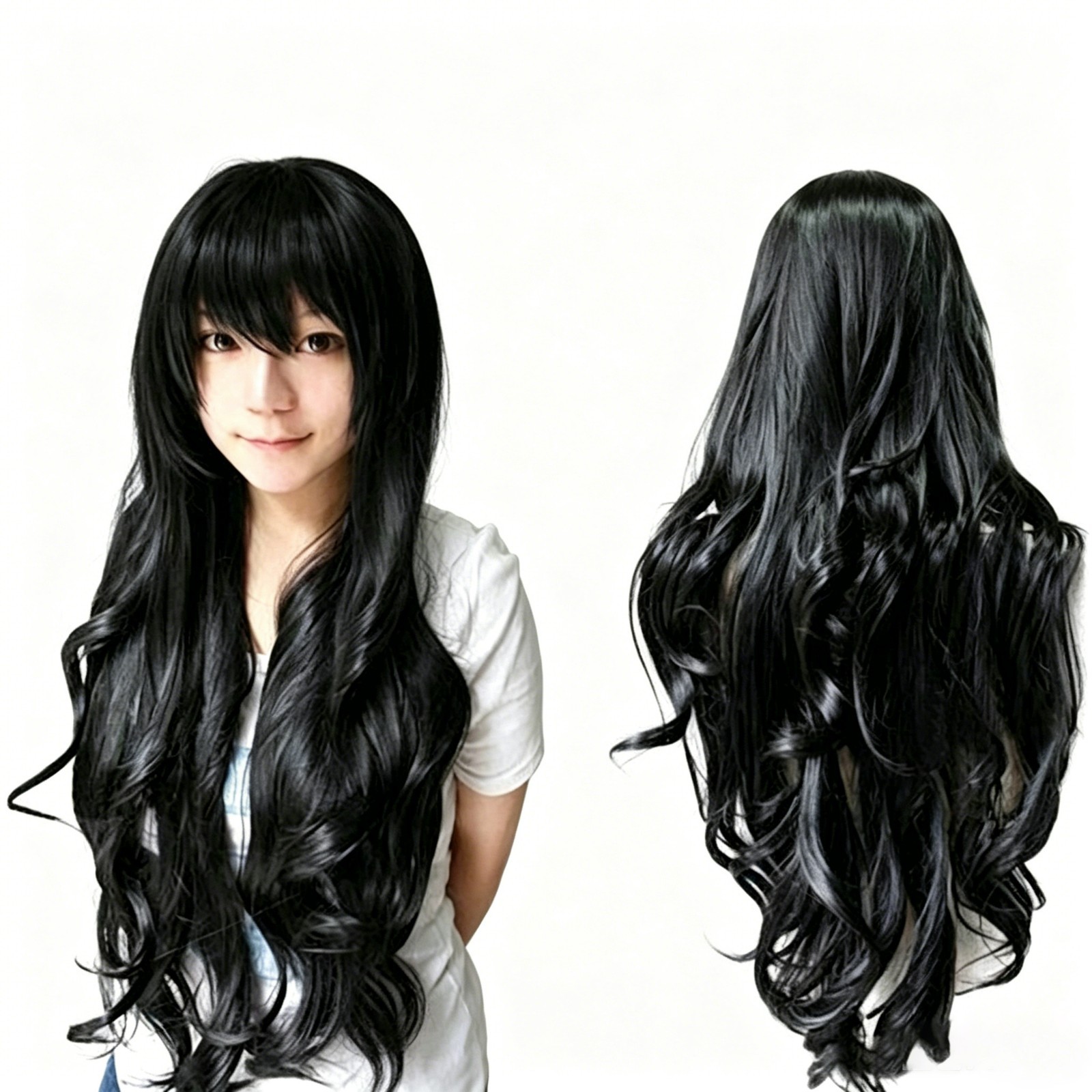 Black 80cm Long Curly Wigs Fashion Cosplay Costume Hair Anime  Wavy Party Wig