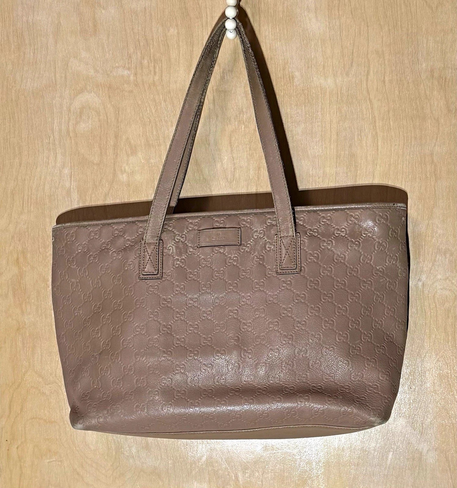 Authentic GUCCI Guccissima Leather Joy Tote Bag Dusty Rose Taupe 211137