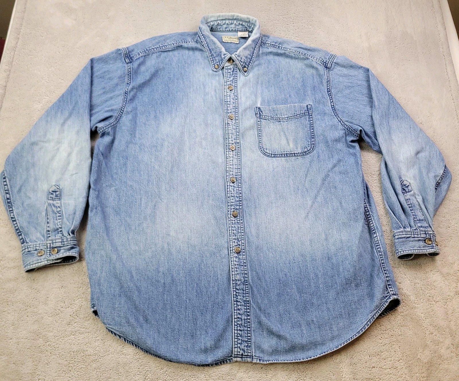 Vtg LL Bean Denim Shirt Mens XL Blue Chambray Denim Button Up 0 MT24