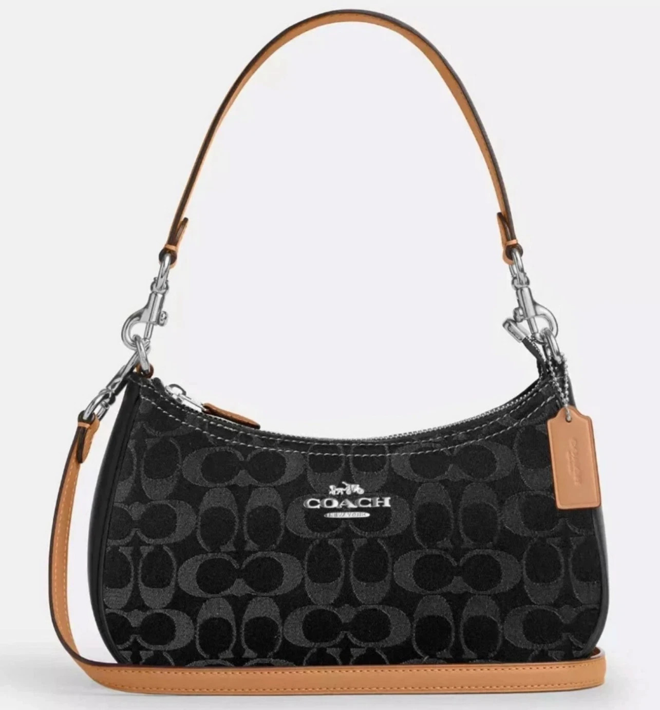 Coach CAF82 Teri Shoulder Bag Signature Denim Natural Blue Brown Coach CAF82 Teri Shoulder Bag Signature Denim Natural Blue Brown