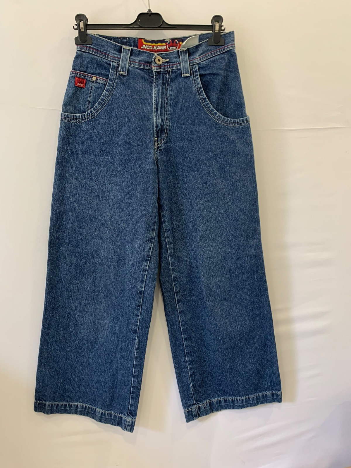 Vintage 90s JNCO Jeans Mens 29x30 Wide Leg Skater Denim Red Crown Logo USA #P4
