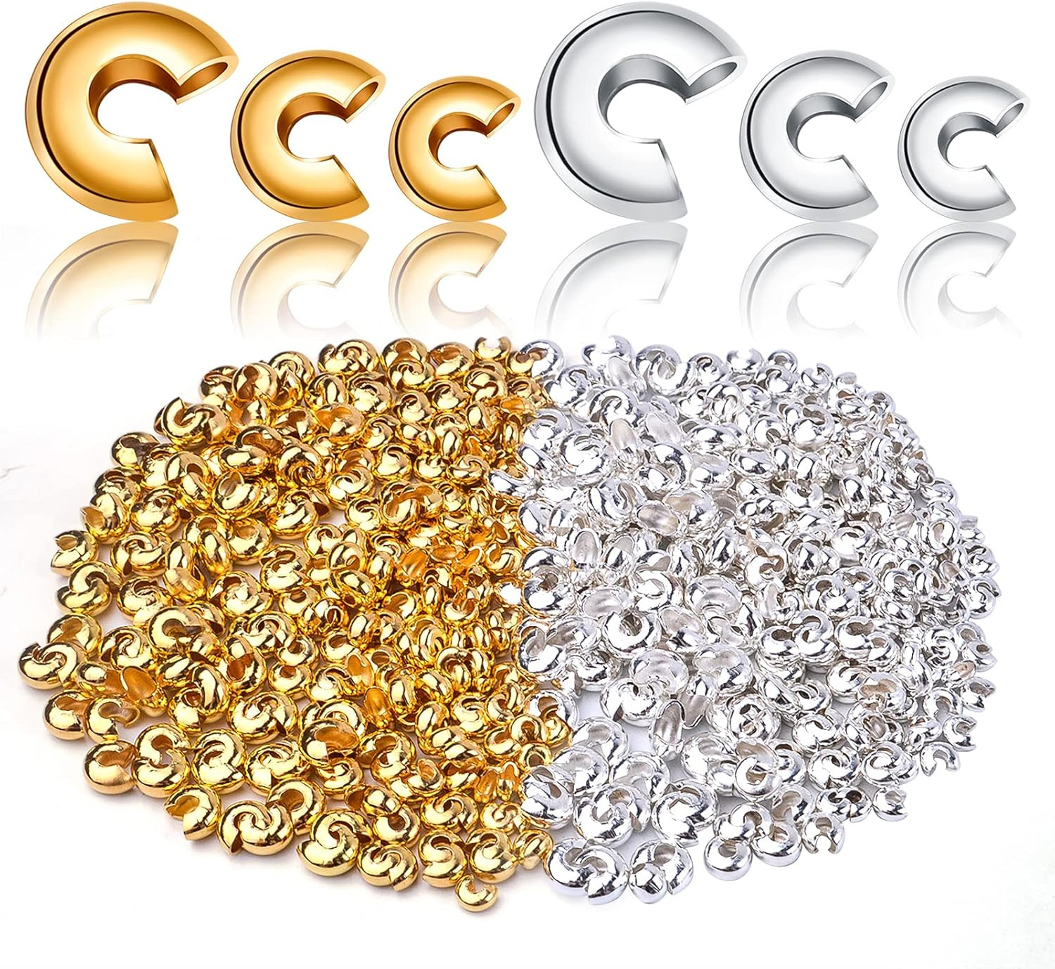 Aylifu 600Pcs 3Mm/4Mm/5Mm Crimp Bead Knot Covers Half round Open Crimp Beads Cri