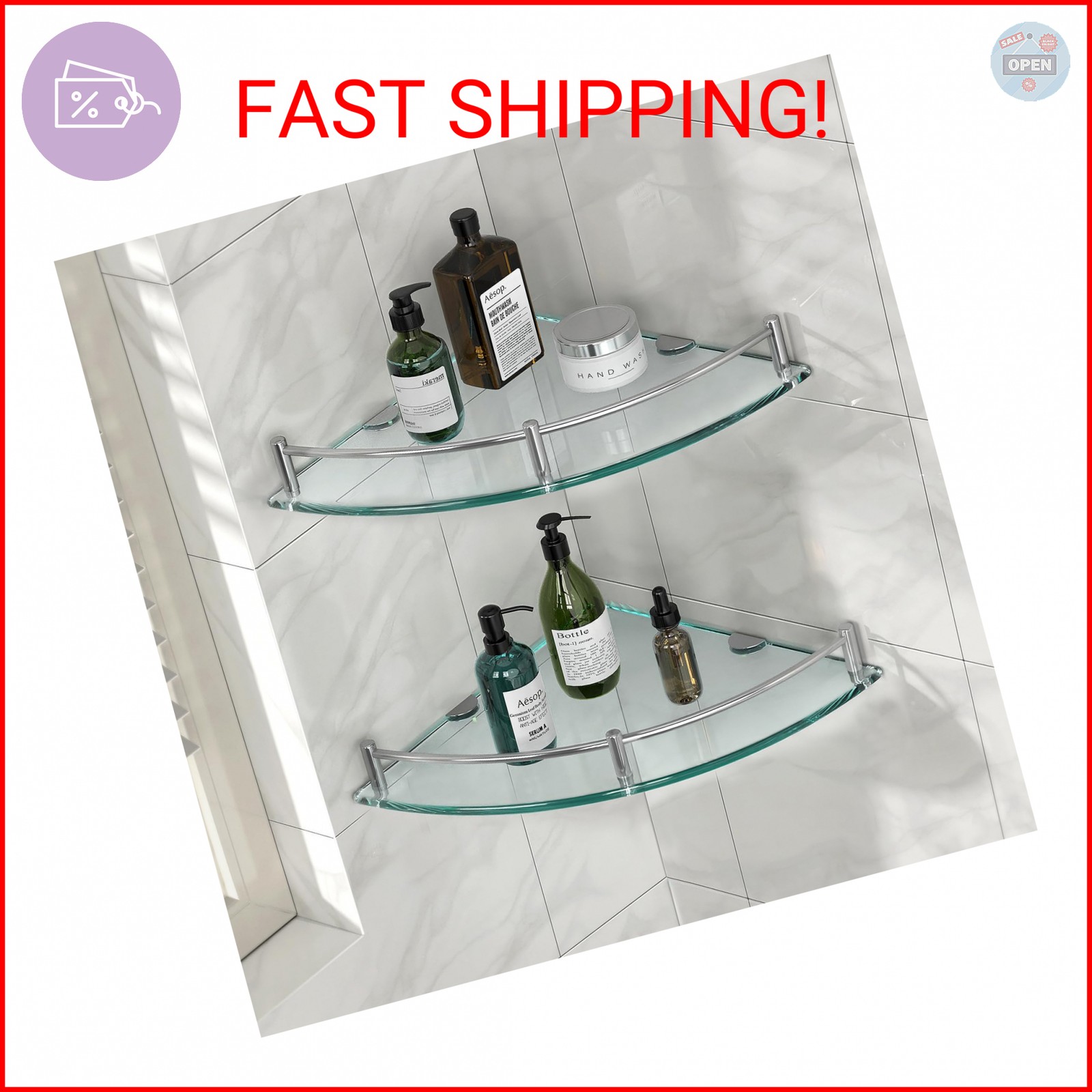 YorkHoMo Glass Corner Shelves Tempered Bathroom Eestantes para Baños with Rail W