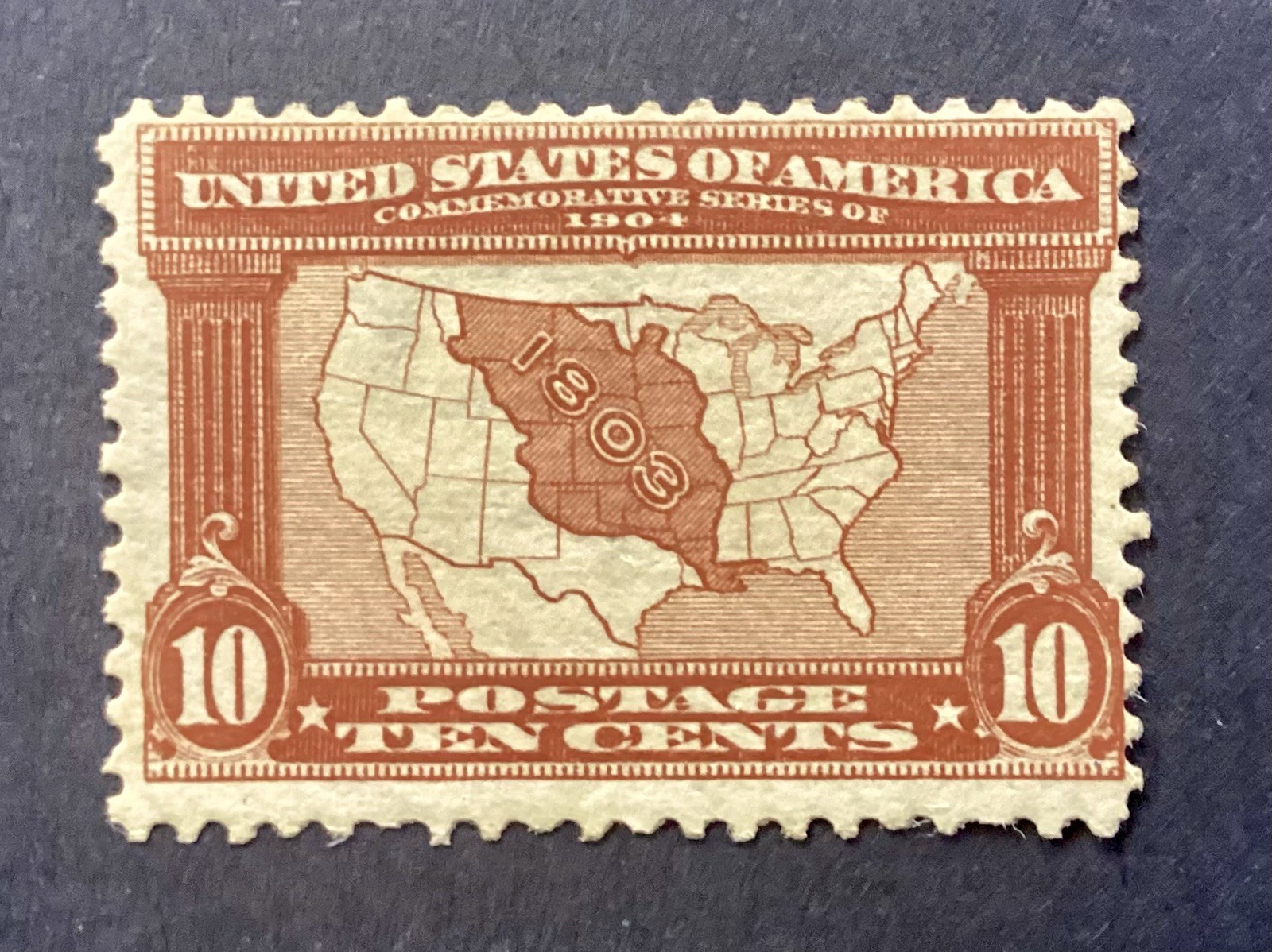 US Scott #327 1904 10¢ Louisiana Purchase Map MNH OG
