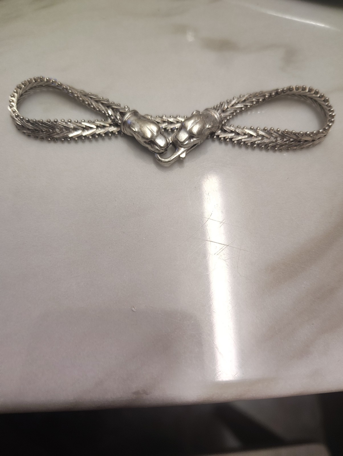 Vintage Milor Italy 925 Sterling Silver Panther Jaguar Clasp Bracelet 8\