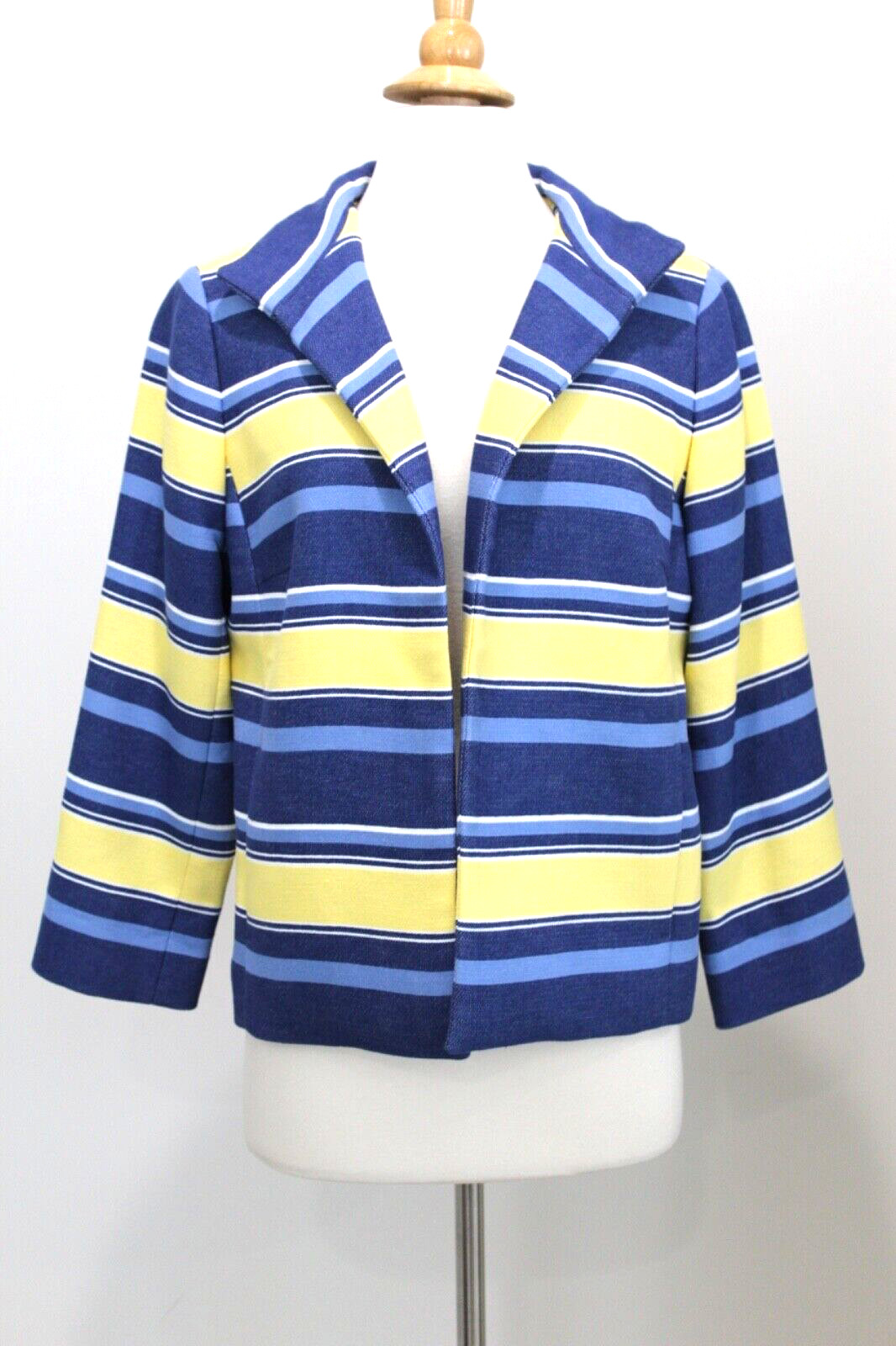 NWT TALBOTS Blue and Yellow Striped Cotton Jacket Blazer Sz 8 NWT TALBOTS Blue and Yellow Striped Cotton Jacket Blazer Sz 8