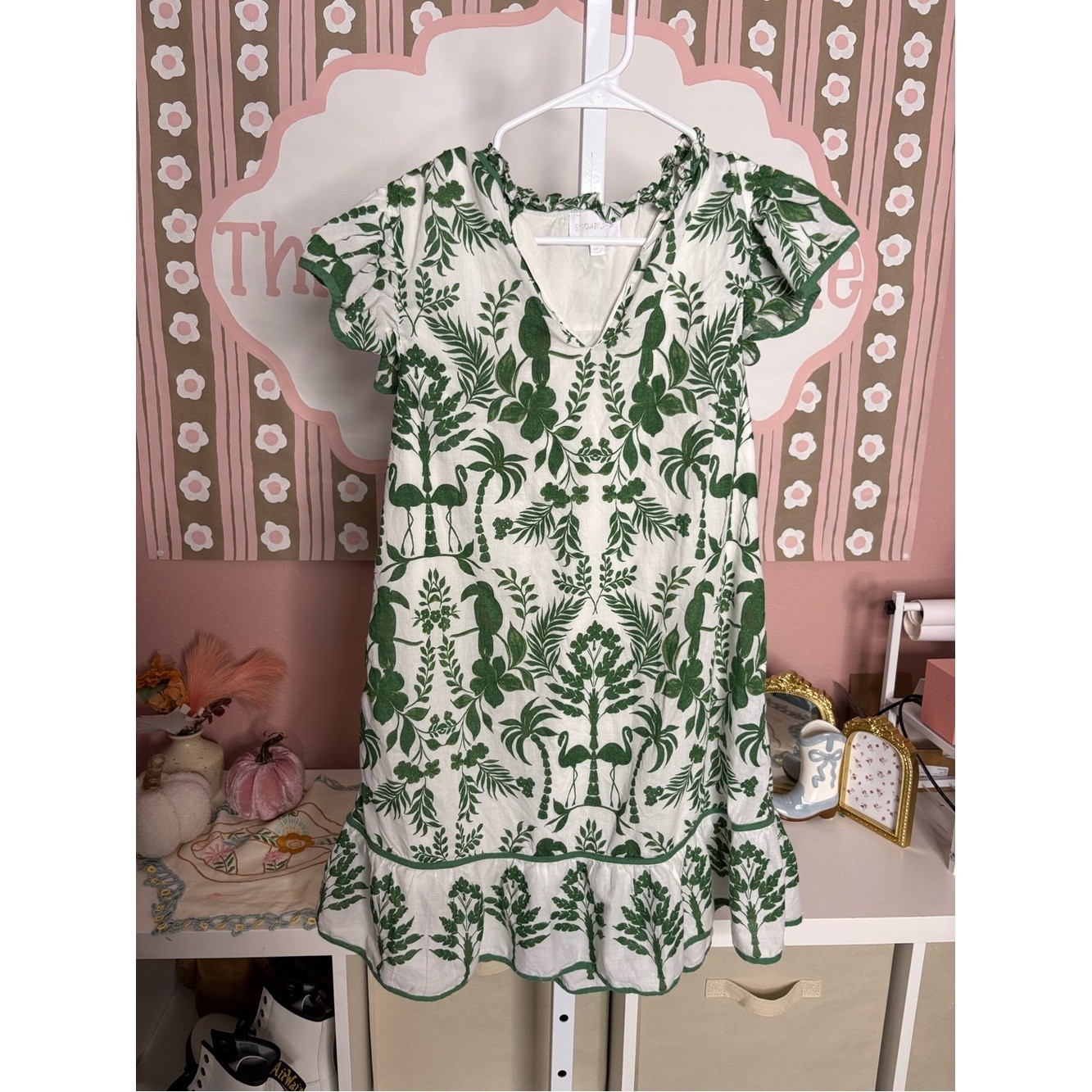 Sugarlips Green Botanical Print Ruffle Hem Dress Sugarlips Green Botanical Print Ruffle Hem Dress