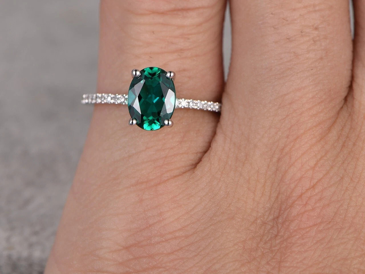 1.42 CT Oval Cut Natural Emerald Diamond & Proposal ring 14K White Gold size6