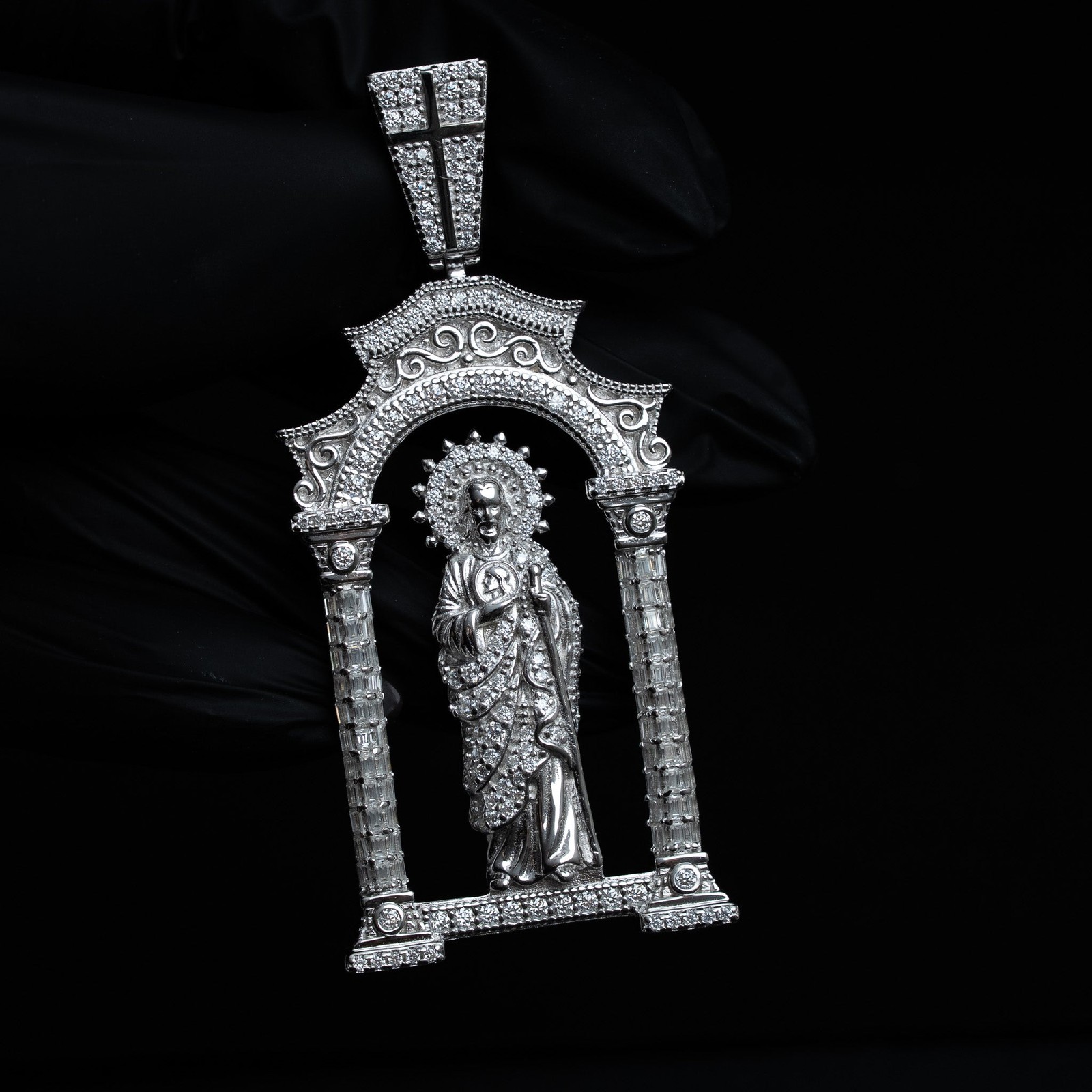 Moissanite San Judas Tadeo Pendant Real 925 Sterling Silver Religious Piece