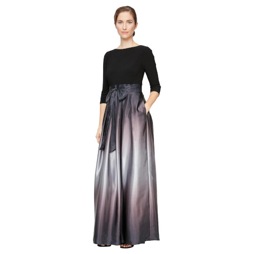 S.L. Fashions Women\'s Mother of the Bride Satin Dress, Black and Silver, 10