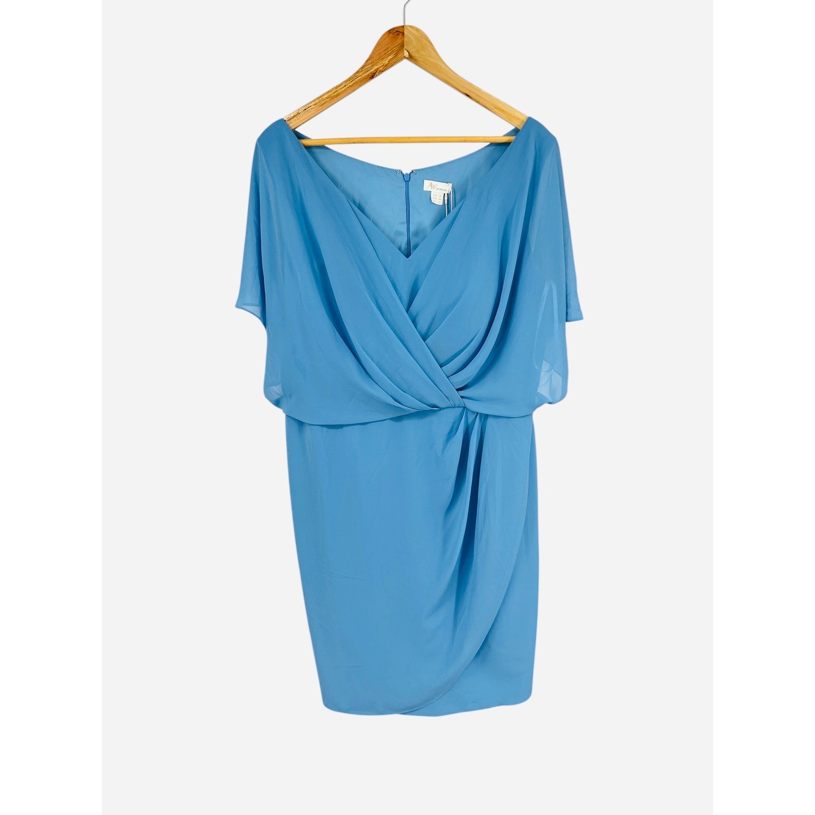 AW Bridal Blue Chiffon Surplice Sheath Dress Size 18