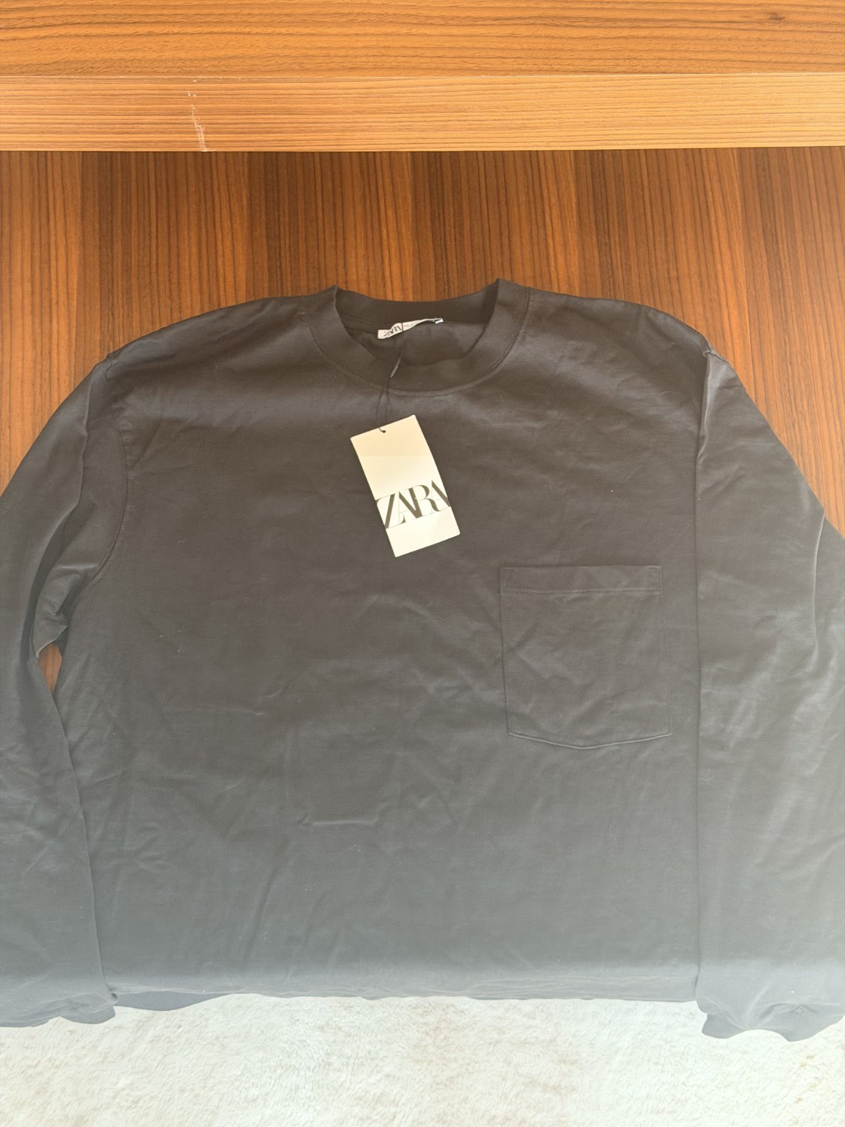 Zara Mens Long Sleeve Pocket T-Shirt Charcoal Grey Size M New With Tags