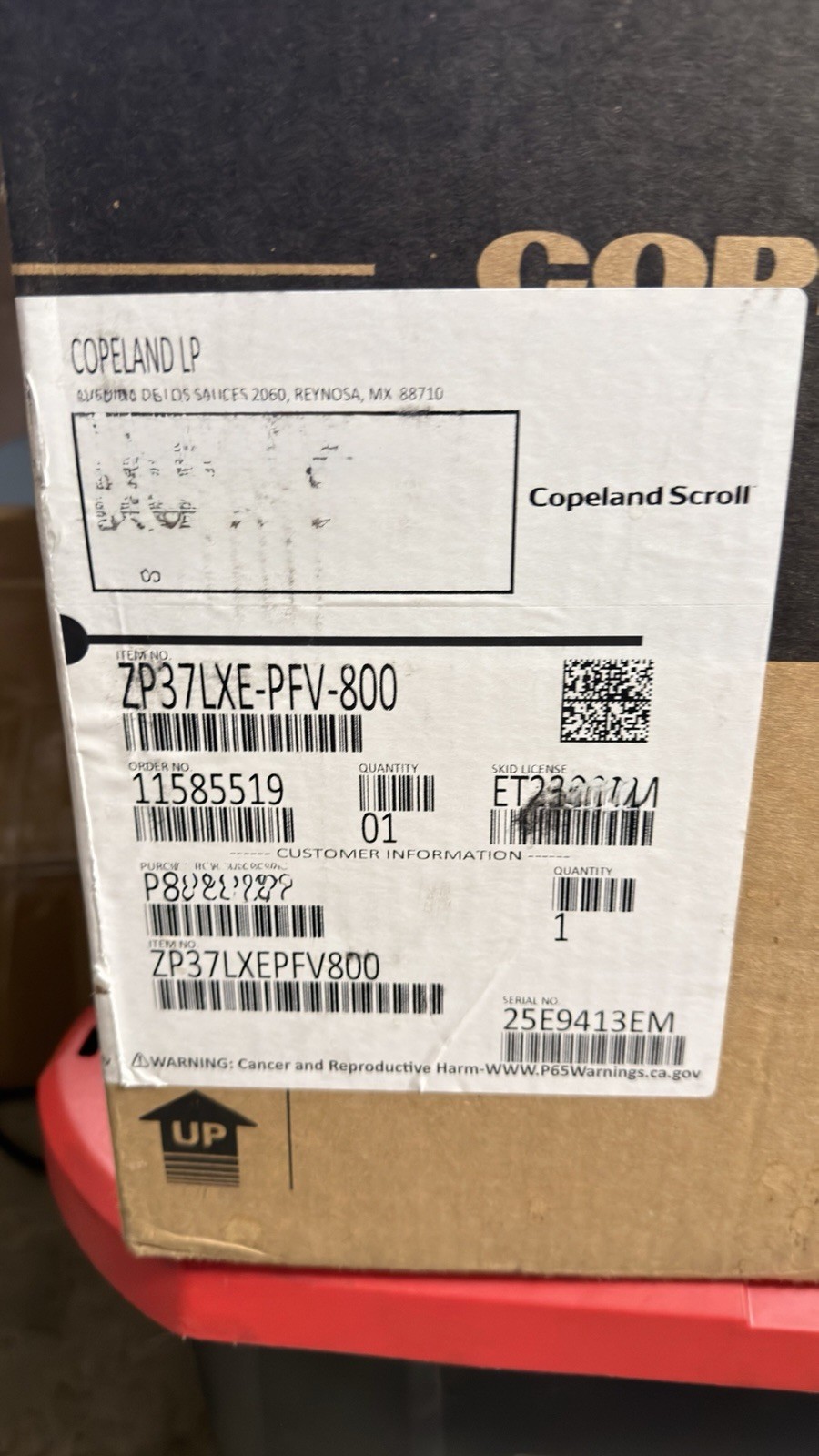 Copeland ZP37LXE-PFV-800, 108456-06 Scroll Compressor (NEW)