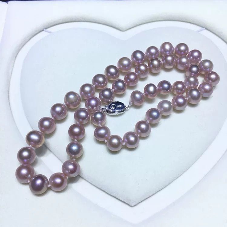 elegant  8-9mm south sea round  lavender  pearl necklace 17.5inch 925s